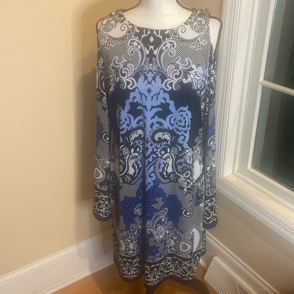 INC International Concepts NWT Size L Lacey Scroll Paisley Cold Shoulder Dress